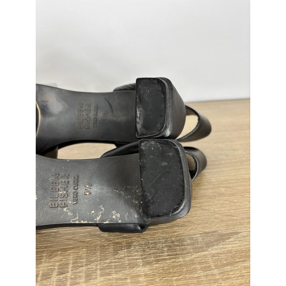 Eileen Fisher Vera Cuoio Leather Block Heel Sandals Pewter Black Womens 7.5 - Picture 6 of 13